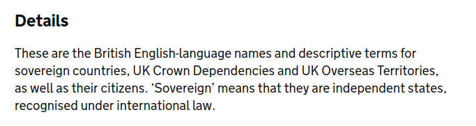 FCDO excerpt stating that sovereign means independent states recognised under international law